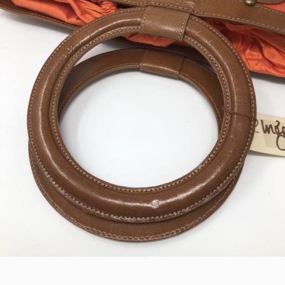 Inge Sport by Inge Christopher Large Leather and Raw Silk Orange Tote Bag - Picture 2 of 5